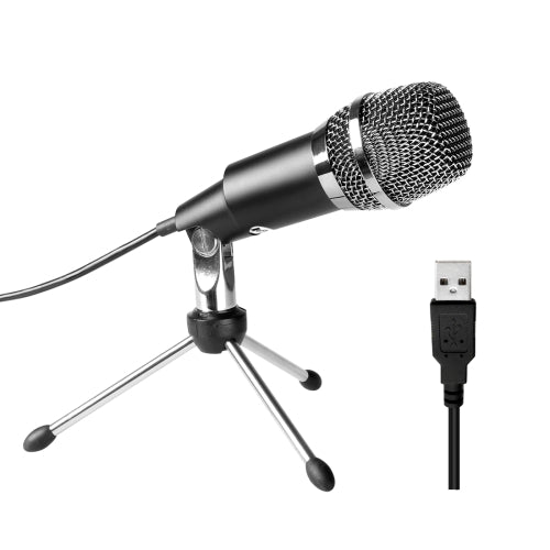 FIFINE K668 Home KTV Handheld Mic Universal Sound Recording Microphone with Holder for PC %26 Laptop USB2.0 Earphone Port Cable Length 1.3m Black