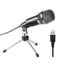 Load image into Gallery viewer, FIFINE K668 Home KTV Handheld Mic Universal Sound Recording Microphone with Holder for PC %26 Laptop USB2.0 Earphone Port Cable Length 1.3m Black