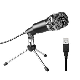 FIFINE K668 Home KTV Handheld Mic Universal Sound Recording Microphone with Holder for PC %26 Laptop USB2.0 Earphone Port Cable Length 1.3m Black