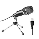 FIFINE K668 Home KTV Handheld Mic Universal Sound Recording Microphone with Holder for PC %26 Laptop USB2.0 Earphone Port Cable Length 1.3m Black