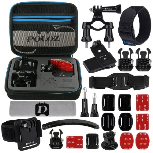 PULUZ 24 in 1 Bike Mount Accessories Combo Kit with EVA Case Wrist Strap  Helmet Strap  Extension Arm  Quick Release Buckles  Surface Mounts  Adhesive Stickers  Tripod Adapter  Storage Bag  Handlebar Mount  Screws for GoPro HERO5 4 Session 4 3  3 2 1