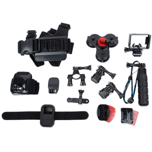 TMC EBL009 15 in 1 Set Head Belt  Chest Belt  Grenade LWG  Suction Cup Mount  Frame Mount  Silicone Case %26 Velcro Waist Belt  Bike Helmet and Tube Mount Set for GoPro HERO4 3  3