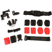 Load image into Gallery viewer, 7 in 1 Gopro Accessory Bicycle Handlebar Mount &amp; Vented Helmet Mount &amp; Buckle Basic Mount &amp; Flat &amp; Curved Mounts with 3M Adhesive &amp; Curved Buckle Mount with 3M Adhesive &amp; Straight Joint &amp; Velcro Belt For Outdoor Activities (KT-103)(Black)