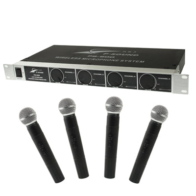 4 Channels Wireless Handheld Microphone System, Frequency: 500-550MHZ